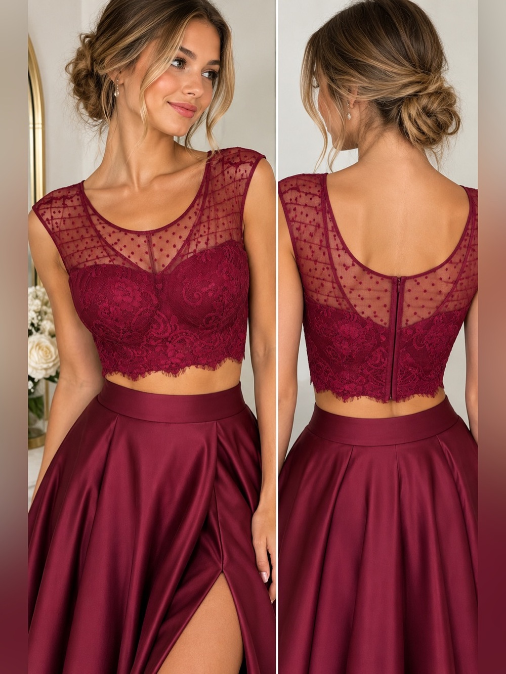 Sherri Hill Burgundy Lace Prom hoco Crop Top Size 2